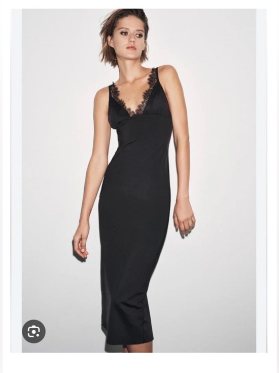 Zara Dresses & Skirts - NWT Zara Black Lace V-Neck Slip Midi Dress Fitted Silhouette Sz M